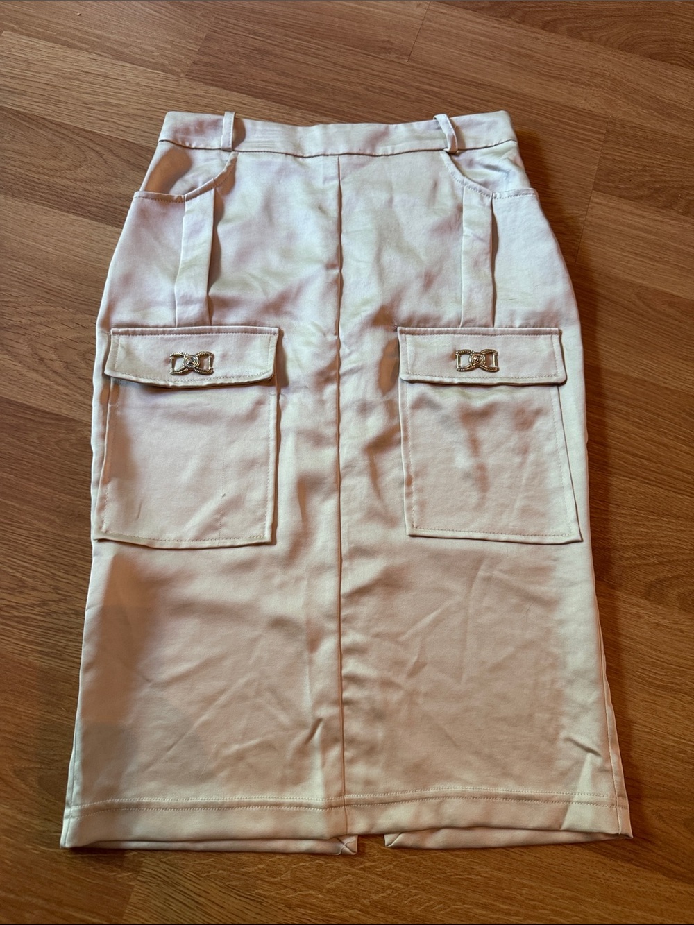 Rinascimento Made in Italy Beige Gonna Cargo Pencil Midi Skirt Gold Hardware